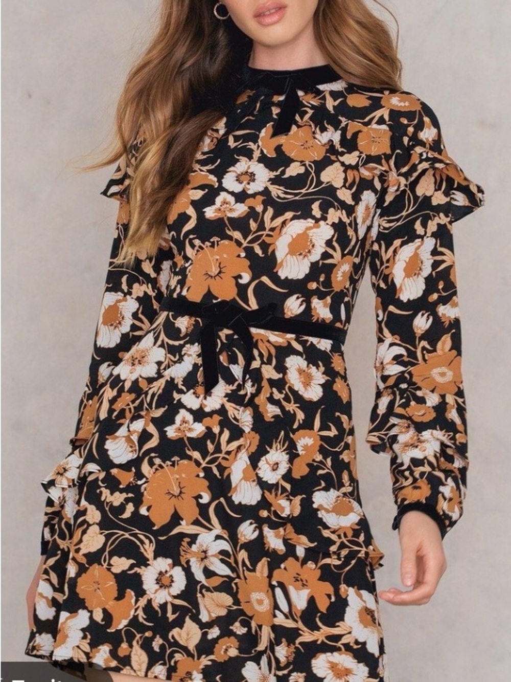 For Love & Lemons Floret Silk Blend Floral Mini Dress Long Sleeve Small S